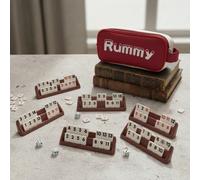 1 Set de jeu de Rummy de voyage, comprend un sac de rangement en canevas durable, jeu de Rummy familial classique, 106 tuiles, 4 supports, 1 dé, 2-4 joueurs 1 pièce/couleur aléatoireOxford