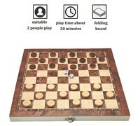 1 set de jeux de plateau 3-en-1 : Échecs, Dames et Backgammon. Échiquier en bois avec pièces d'échecs en plastique pour adultes, Damier léger, Jeu de Backgammon stratégique pour adultes, Rangement pou