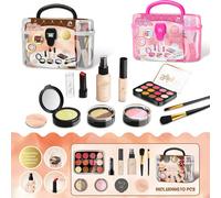 1 set de jouets de maquillage réalistes pour filles, ensemble d'accessoires de jeu de princesse comprenant un peigne, une ombre à paupières, un rouge à lèvres, cadeau de Noël pour les filles rose,bleu