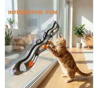 1 set de jouets pliables pour chats, comprenant un panneau à gratter à ventouse avec design vague et une boule sur piste, un amusant parcours de boule pour chat Polypropylène
