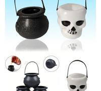 1 set de mini chaudrons, chaudron tête de crâne blanche, chaudron noir de magie d'Halloween, chaudron de sorcière, fournitures de fête, seau à bonbons d'Halloween, cadeau de fête d'Halloween, des fria