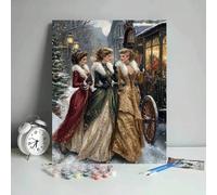 1 set de peinture à l'huile numérique fait maison "Dames dans la neige", 1 set artistique de peinture pour la décoration de la chambre et l'art mural, une approche de peinture simple et amusante, aucu