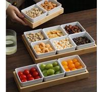 1 set de plateau en bois avec assiette à collations, conçu pour le mariage, l'extérieur, la table à manger, le stockage des collations, bonbons, desserts, amuse-gueules L,M,S,XLUnicoloreBambou