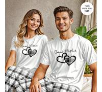 1 set de pyjama homme, comprenant un pantalon à carreaux et un t-shirt manches courtes blanc avec une impression de cœur "Bonne nuit" L,M,S,XL,XXL,XXXLGéométrique,Lettres,CarreauPolyester