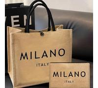 1 set de sac fourre-tout en lin, comprenant 1 sac fourre-tout imprimé "Milan, Italie" et 1 petit sac à fermeture éclair imprimé de fleurs et de lettres. Emballage cadeau personnalisé, convient pour le