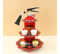 1 set de support de gâteau décoratif thème de bouche d'incendie, support à cupcakes motif extincteur, présentoir à gâteau multicouche, support de gâteau thème de pompier bouche d'incendie pour l'anniv