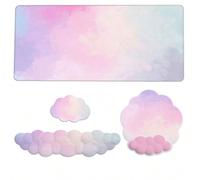 1 set de support de poignet en silicone imprimé en forme de nuage en forme de nuage pour souris de repos de bureau, anti-dérapant + support de poignet en silicone en forme de nuage + grand tapis de so