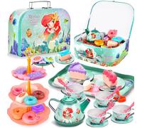 1 set de thé pour enfants 48 pièces au total vaisselle en métal et en plastique avec boîte de transport jouet éducatif adapté au