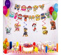 1 set de thème d'équipe Woof pour fête d'anniversaire, drapeau de patrouille canine, décoration de bannière suspendue en spirale, convient pour les fêtes d'anniversaire, décoration de fête à thème chi