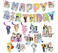 1 set Décoration de fête thème Bluey, personnages de dessin animé Coco Chilli Heeler, fanions, pendentifs spiralés, décoration d'anniversaire, accessoires pour l'ambiance 1 ensemblePapetier