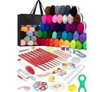 1 set d'outils de crochet pour débutants, comprenant du fil acrylique 100%, des crochets à tricoter et un sac de rangement noir. Ensemble de crochet ergonomique et portable, convenant à tous les début