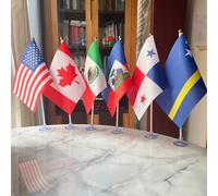 1 set Drapeaux à agiter main USA/Canada/Mexique/Haïti/Panama/Curaçao (comprend 5 pièces de drapeaux et 5 pièces de ventouses en PVC transparent à trou croisé), utilisation polyvalente pour les événeme