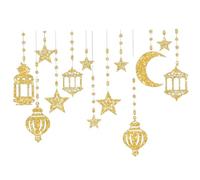 1 Set Eid Al Adha Décorations, Golden Eid Mubarak Star Moon Lantern Ramadan Decorations, Shining Sanging Ornements pour la fête Festive de l'islam Musulman
