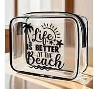 1 set "Emmène-moi à la plage" Sac de plage en PVC imperméable avec impression de lettres et étoile de mer, Sac cosmétique en PVC, Sac de rangement de voyage en PVC avec fermeture éclair - Sac de maqui