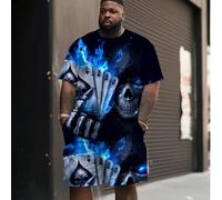 1 set Ensemble de t-shirt à manches courtes et short imprimé pour homme grande taille, style casual sportif, col rond légèrement extensible avec imprimé intégral 1XL,2XL,3XL,4XL,5XLPolyester,Tissu tri
