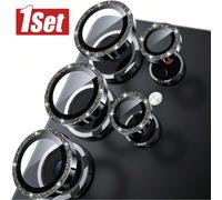 1 set Étui de protection d'objectif de caméra pour Galaxy S25 Ultra - Coque ultra-fine, verre trempé 9H, protecteur d'écran d'objectif de caméra en alliage d'aluminium rond, noir brillant, cadeau d'an