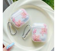 1 set Étui d'écouteurs Bluetooth rose avec fleur de lys, papillon, étuis d'écouteurs transparents avec 1 sangle de maintien d'étui d'écouteurs, compatible avec , Pro, 3, Pro (2e génération), 1/2, 4 Pr