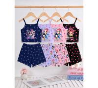 [1 Set expédié au hasard] Ensemble de pyjama camisole nouveau style d'été pour filles, design imprimé cœur, assortiment multicolore, tissu tricoté, camisole et short confortables et doux pour la peau,