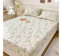 1 set, floral, feuille, petit imprimé frais, protège-matelas respirant anti-boulochage, drap de lit et bonnet, décor de dortoir unisexe pour enfants/étudiants, disponible pour lits doubles, queen, kin