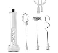 1 Set Gabordue de lait à main, 3 vitesses Reglable Rechargeable Milk Frother Handheld avec 3 têtes pour latte, cappuccino, chocolat chaud, œuf