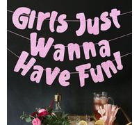1 set "Just Wanna Have Fun" Bannière rose néon pailletée, décoration de fête simple, bannière suspendue pour enterrement de vie de jeune fille, décoration de fond pour baby shower, faveur pour fête de