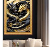 1 set Kit d'art mosaïque à double dragon doré, kit de peinture de diamants pour décoration murale de la maison, grand set de peinture de diamants acryliques comme cadeau 30*40,40*50,35*45,40*70,50*100