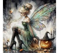 1 Set Kit de Point de Croix Semi-Fini Citrouille de Fée d'Halloween 46cm/18.11 pouces, Matériaux de Broderie DIY, Peinture Décorative Point de Croix Imprimée 11CT, Cadeau Créatif Fait Main, Ensemble C