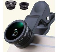 1 Set Kit d'objectif de caméra de téléphone 3-en-1 à clipser, Grand angle + Macro + Œil de poisson Haute définition Objectif externe pour smartphone, Convient pour les voyages, la photographie et les 