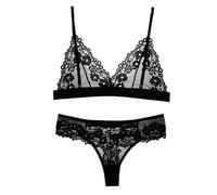 1 Set Lace Bra Sets Summer Women's Lingerie Suit Brief Transparent No Wire Intimate(Red,L)(Black,M)