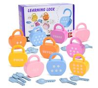 1 Set Lock et Key Toy Cause and Effect Toys Montessori Baby Keys Toy Ensemble avec 10 verrous en Forme de Pomme, 10 Touches et 20 Cartes pour Les Tout-Petits 3+, Verrouillage clé