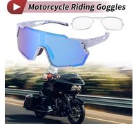 1 Set Lunettes De Moto Anti-Éblouissement Tri-Acetyl Cellulos Pc Uv400 Lunettes De Cyclisme Lentille Bleue Cadre Blanc Avec Tachers Noires