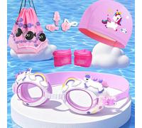 1 set Maillot de bain design dessin animé - Maillot de bain, lunettes de natation, pince-nez, bouchons d'oreilles, bonnet de bain, sac de plage, brassards, pour la natation, la plage, la piscine, les