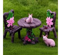 1 set Mini table et chaise de jardin de fées, set de meubles de maison de poupée en résine ABS brun foncé, accessoires décoratifs pour micro-paysage, banc de jardin de fées, figurine de décoration de 