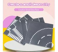 1 set Mini taille Blocs de construction en plastique créatifs Scène d'architecture de ville Intersection de route en forme de T Base multicolore Jouet de construction Cadeau pour adultes collectionneu