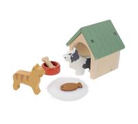 1 Set Miniature Dog House with Dog Bowl & Food - Dollhouse Furniture Accessories Wooden Pet House Set Garden Scene Decoration Ornaments