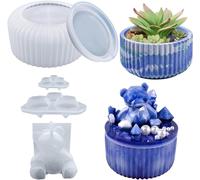 1 Set Moule À Bougie En Béton Moule En Silicone Bougeoir Moule Coulée Pot De Bougie Avec Ours Couvercle Moule Resin Epoxy Moulage Coupe À Bougie Pour Diy Coulée Bougies Pot De Fleurs