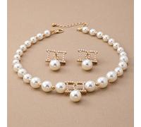 1 set Parure de bijoux de luxe exagérée avec lettres et perles géantes, collier et boucles d'oreilles, accessoires de mode pour femmes, pour l'été Taille UniqueAlliage de zinc