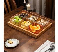 1 set Plateau en bois avec bols à collations, conçu pour le mariage, l'extérieur, la table à manger, le stockage des collations, bonbons, desserts, amuse-gueules L,M,S,XLBambou