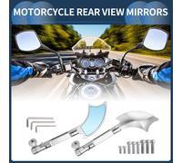 1 Set Rétroviseurs De Moto Universels En Alliage D'Aluminium Verre Bleu Montage Latéral Barre De Finition Ton Argent Poignée Droite