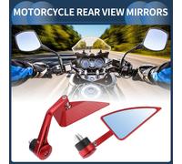 1 Set Rétroviseurs Moto Universel Alliage D’aluminium Verre Bleu Barre Extrémité Rétroviseurs Latéraux Montage Triangle Rouge En Forme De L Poignée Courte