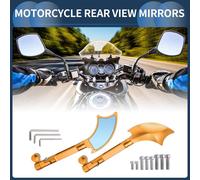 1 Set Rétroviseurs Moto Universels Alliage Aluminium Verre Bleu Barre Extrémité Monture Dorée Guidon Droit