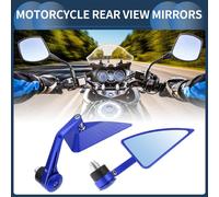 1 Set Rétroviseurs Moto Universels Alliage Aluminium Verre Bleu Montage Barre Verre Bleu Triangle Forme L Poignée Courte