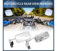 1 Set Rétroviseurs Moto Universels En Fer Verre Clair Barre Extrémité Monture Latérale Couleur Chrome Rectangle Guidon Droit