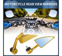 1 Set Rétroviseurs Pour Moto Universels En Alliage D'aluminium Verre Bleu Monture Latérale Barre Extrémité Ton Or Forme Triangle L Manche Court