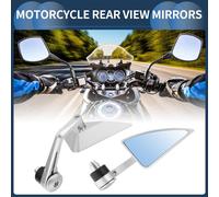 1 Set Rétroviseurs Pour Moto Universels En Alliage D'Aluminium Verre Bleu Monture Latérale Barre Finition Argentée Forme Triangle En L Poignée Courte