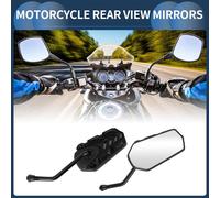 1 Set Rétroviseurs pour Moto Universels en Plastique et Fer Verre Clair Monture Noire Poignée Droite avec Extrémité Courbée