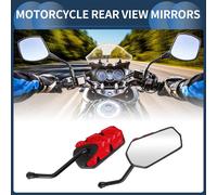 1 Set Rétroviseurs pour Motos Universels en Plastique et Fer Verre Clair Barre de Fin Rétroviseurs Latéraux Montage Rouge Polygone Irrégulier Guidon Droit avec Extrémité Courbée