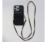 1 set Sac à bandoulière grain noir avec chaîne + Étui de téléphone perforé à bord droit noir anti-chute, compatible avec Apple/Redmi/OPPO/VIVO/Transsion, étanche, antichoc, résistant aux rayures, vers