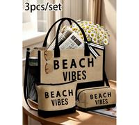 1 set Sac fourre-tout de plage pour femmes, sac en canevas convenant pour les accessoires de plage, adapté pour les mariages, les anniversaires, les vacances, un excellent cadeau pour les dames, les m