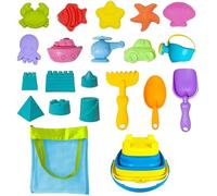 1 Set Sand Toys, Jouets de Plage en Plastique, Seau de Sable Pliable avec Sac en Mailles d'été, Pelle, râteau, canette d'eau et Plus, Outils bac à Sable extérieur pour Les Tout-Petits âgés 3 à
